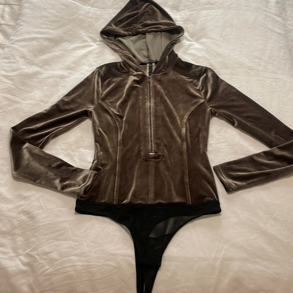 BCBGMaxazria Crushed Velvet Body Suit with Hood Size XS